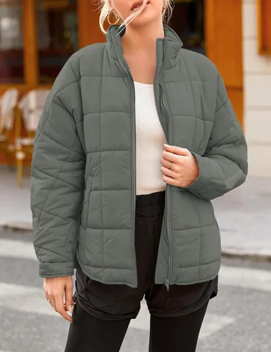 Vista 8 de LEANI Women's Oversized Lightweight Puffer Jackets Long Sleeve Zipper Short Down Coat with Pockets