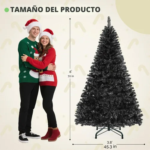 Vista 9 de GOOBED - Árbol de Navidad negro preiluminado de 6 pies con control remoto y 11 modos de luz Black Pre-Lit Spruce Hinged Artificial Halloween