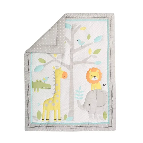Vista 2 de Brandream Juego de ropa de cama para cuna de bebé, juego de edredón de 3 piezas con estampado de elefante, mono y jirafa