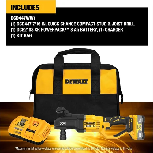 Vista 5 de DEWALT 20V MAX XR Kit de taladro inalámbrico de 7/16 pulgadas para pernos y montantes con batería y cargador (DCD447WW1)