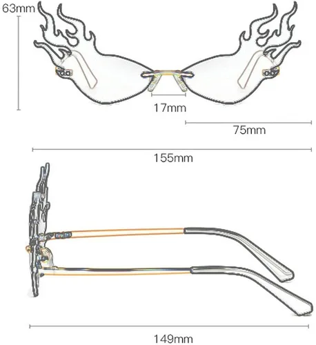 Vista 2 de Gafas de sol punk sin montura para mujer estilo vintage de lujo UV400