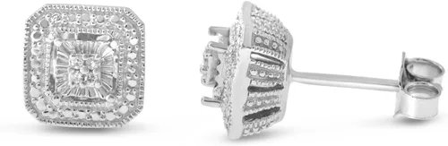 Vista 3 de Aretes de perno con solitario con apariencia de diamante blanco hechos de plata esterlina