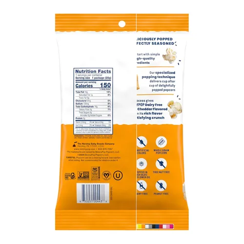 Vista 2 de SkinnyPop Palomitas de maíz, queso cheddar blanco, grano entero, aperitivo sin lácteos, bolsas de 1 oz (12 unidades)