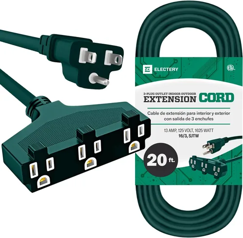 Vista 10 de Cable de extensión para exteriores, múltiples enchufes, tira de alimentación negra de 20 pies para exteriores, cable de alimentación impermeable