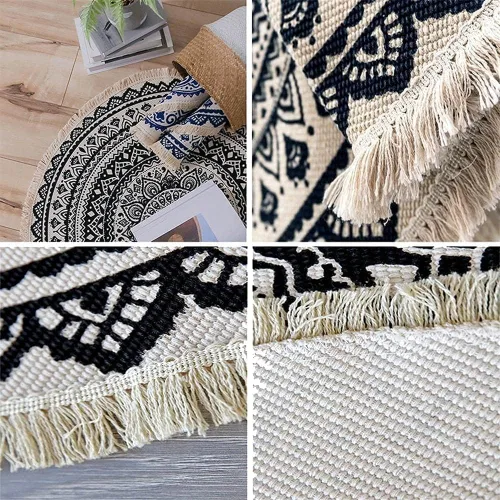 Vista 6 de LIULA Alfombra redonda de algodón tejida con borlas, alfombra lavable para sala de estar, dormitorio, cocina, baño, 3 pies, estilo bohemio