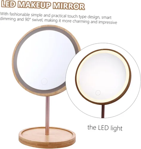 Vista 6 de FRCOLOR Espejo de tocador LED giratorio con control táctil, espejo de maquillaje regulable para uso de mesa, acabado redondo, diseño para el hogar
