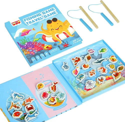 Vista 7 de Juego de viaje 2 en 1 de damas magnéticas y Tic-Tac-Toe para niños a partir Juego magnético plegable para aviones, automóviles y viajes por Juego