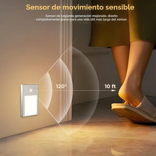 Vista 4 de VST Luz nocturna con sensor de movimiento, luces de escalera recargables con instalación de succión magnética para interiores, dormitorio, pasillo