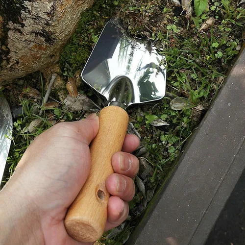 Vista 3 de Pala de jardín para excavación, pala de mango de madera de acero inoxidable antideslizante para plantar césped