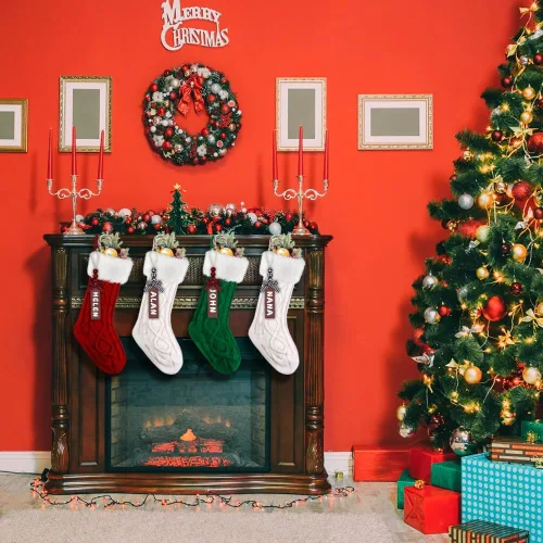 Vista 4 de XIMISHOP Paquete de 4 Medias de Navidad, 18 Pulgadas, Medias Grandes de Punto Trenzado Personalizadas, Decoraciones de Medias Colgantes de Navidad