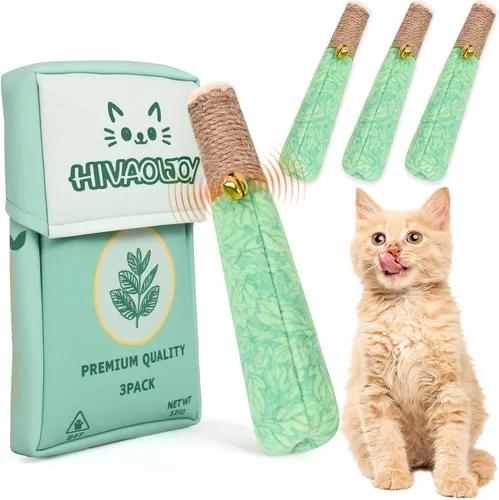 Vista 9 de Paquete de 3 juguetes de hierba gatera para gatos, divertidos juguetes para gatos con cuerda dental y cascabel, juguetes 100% orgánicos de hierba