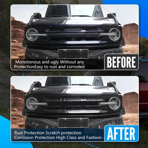 Vista 5 de Marco de cubierta de malla para parrilla delantera, insertos de parachoques delantero, accesorios de decoración con clip para Ford Bronco Offroad