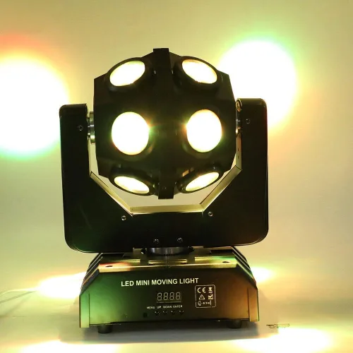 Vista 9 de Luz LED de cabeza móvil de 150 W, 4 en 1, RGBW, 12 luces LED de escenario giratorias, DMX512, activadas por sonido, luces de haz de DJ, luz