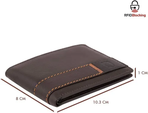 Vista 5 de KRAFTIQ CHARLES - Billetera de piel de napa marrón de alta calidad con protección RFID, seguro RFID, Marrón, Vintage