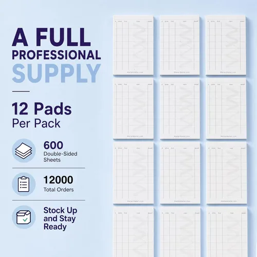 Vista 8 de Waiter Wallet Jr. Pads Paquete de 12 blocs de notas de invitados Bloc de notas perforado y grapado de doble cara para servidor de restaurante