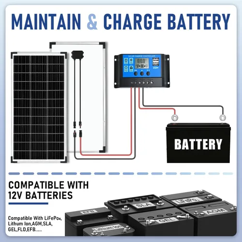 Vista 12 de Kit de panel solar de 100 W, mantenedor de batería de 12 V