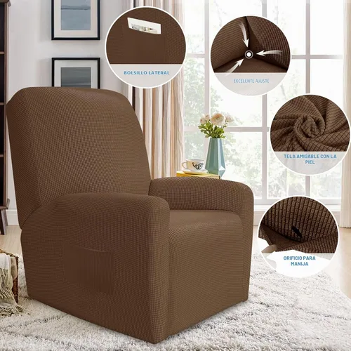 Vista 3 de JIVINER Fundas súper elásticas para sillas reclinables, de elastano, suave, con bolsillos, protector de muebles reclinables (reclinable, marrón)