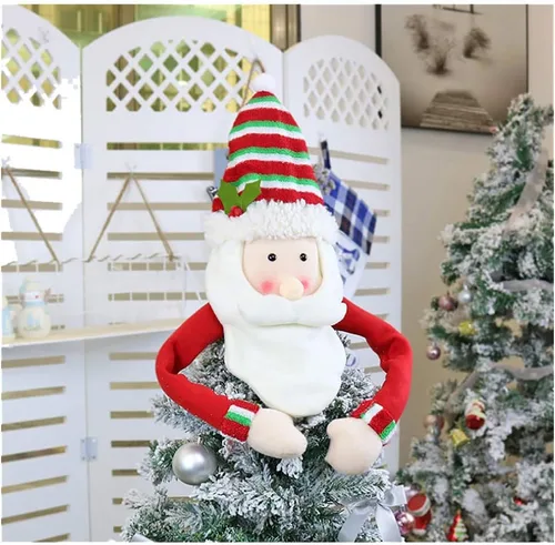 Vista 2 de Decoración para árbol de Navidad, Papá Noel, ciervo, abrazador, hecho a mano, adorno de árbol de Navidad, decoración de fiesta de Navidad