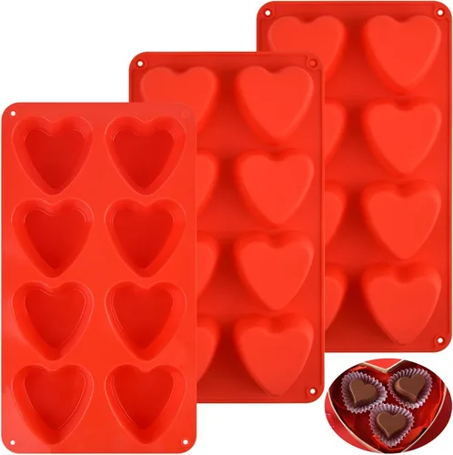 Vista 8 de 3 moldes de corazón de silicona con 8 cavidades en forma de corazón para hornear magdalenas de grado alimenticio, velas fáciles de limpiar, resina