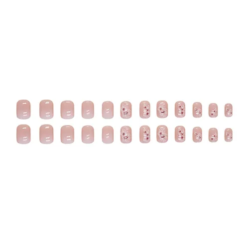 Vista 5 de Uñas postizas cortas cuadradas MABKJLF, uñas francesas falsas con gradiente, uñas de cobertura completa, flores blancas, uñas falsas con diseños
