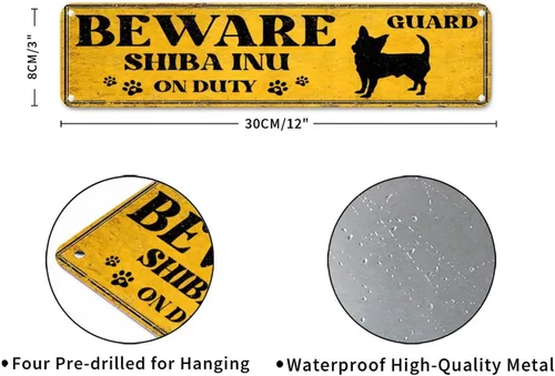 Vista 2 de Beware of Dog Metal Sign Beware Shiba Inu On Duty Metal Sign Customized Warning Dog Sign Funny Security Sign Vintage Rustic Wall Art Novelty Wall