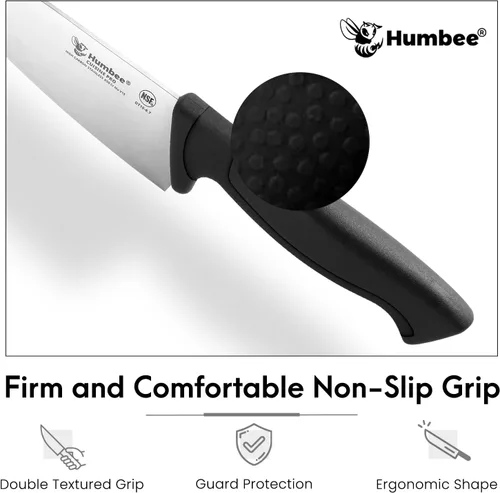 Vista 6 de Cuchillo de chef de 6 pulgadas, hoja de acero inoxidable de alto carbono certificada NSF – Mango ergonómico codificado por colores, cuchillo de Negro