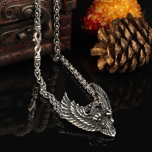 Vista 2 de 925K Sterling Silver Eagle Necklace,Men İnitial Necklace,Engraved Necklace for Men,Men Necklace,Gift for Him,Gift for Her