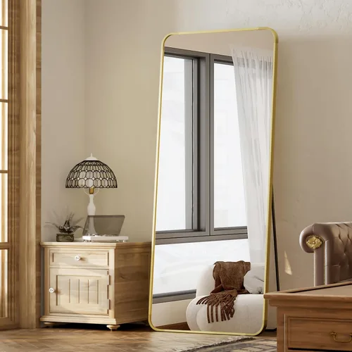 Vista 18 de BEAUTYPEAK - Espejo de cuerpo entero negro, espejo de piso de 56 x 21 pulgadas con esquinas redondeadas, espejo para colgar, apoyar contra la pared
