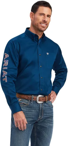Vista 12 de Camisa de sarga con logotipo del equipo ARIAT de ajuste clásico para hombre Sea Scape USA 3X-Large Turkish Sea