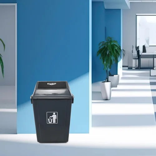 Vista 4 de Cubo de basura de 13 galones con tapa abatible (paquete de 4) – Cubo de basura de plástico comercial duradero, parte superior extraíble para una