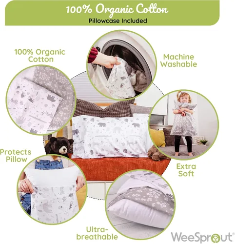 Vista 8 de WeeSprout - Almohada para niños pequeños - Funda y cubierta de algodón orgánico, almohada para niños pequeños para dormir y viajar, relleno