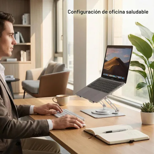 Vista 6 de Soporte giratorio de aluminio para portátil de 360°, soporte ergonómico ajustable y plegable, compatible con MacBook, iPad, Dell, HP de hasta 16