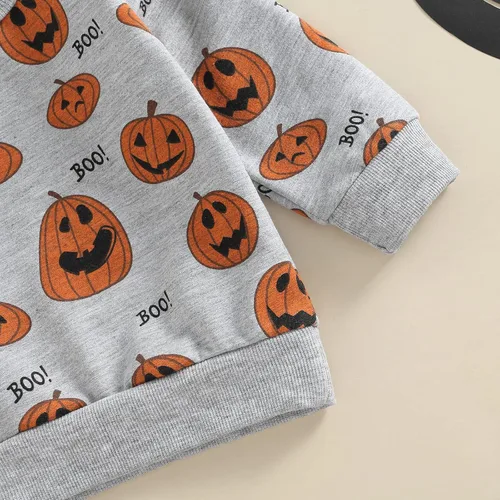 Vista 4 de Ynibbim Conjunto de ropa de Halloween para bebé, niño y niña, camisa y pantalones de calabaza para recién nacidos, sudadera de manga larga