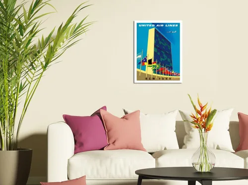 Vista 3 de United Nations Building New York - United Air Lines - Vintage Airline Travel Poster by Joseph Binder c.1957 - Master Art Print (Unframed) 6in x 9in