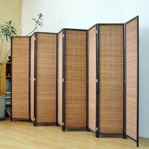 Vista 9 de 3 Panel Bamboo Room Divider for Home & Office, 5.6 ft Tall Folding Partition Wall in Natural Beige, Double-Sided Privacy Screen for Room Separation