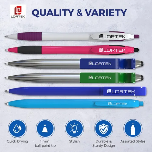 Vista 4 de Lortek - Paquete de 6 bolígrafos retráctiles para escribir – Punta media, tinta negra para tomar notas, diario, planificadores, escuela, trabajo