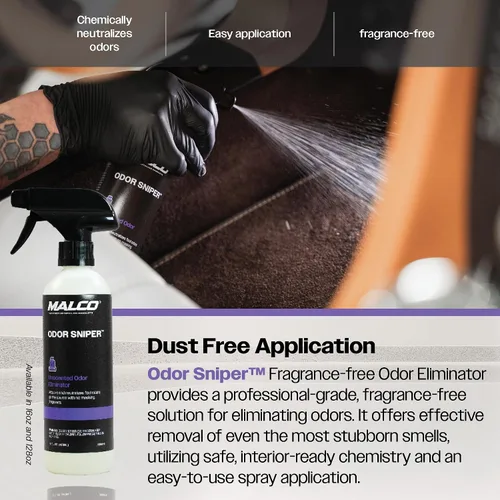 Vista 5 de Malco Odor Sniper - Eliminador de olores sin fragancia para interiores de automóviles/Penetra los olores en la fuente/Neutraliza químicamente