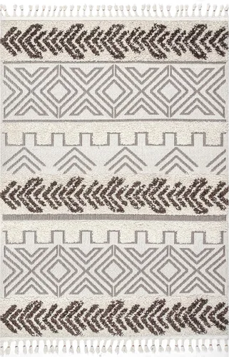 Vista 3 de nuLOOM Zuri - Alfombra tribal lanuda con bandas, 4 x 6, marrón