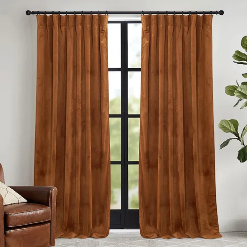 Vista 51 de RYB HOME Cortinas elegantes de terciopelo verde de 63 pulgadas de largo, bloqueo de luz, aislamiento térmico, elegantes cortinas de terciopelo