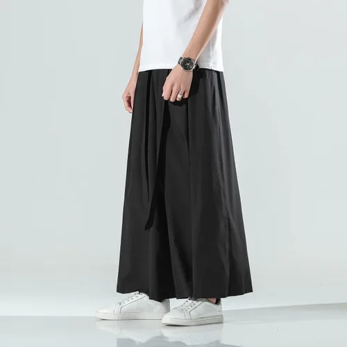 Vista 2 de Seidarise Pantalones de yoga japoneses de lino estilo harén de pierna ancha para hombre, estilo harén, estilo hip hop, holgados