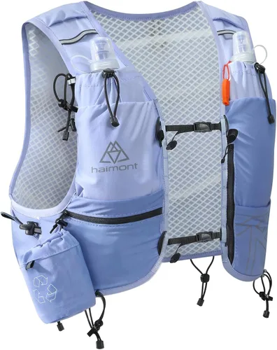 Vista 12 de Haimont 8L Trail Running Hydration Vest with Soft Flasks 2L Bladder Compatible, Bounce-Free Fit, Front Storage, Pole Loops, Whistle