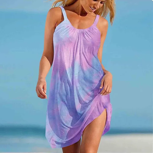 Vista 2 de Oiumov Vestidos de verano para mujer casual tirantes delgados bohemio floral talla grande sin mangas vestido cruzado para la playa