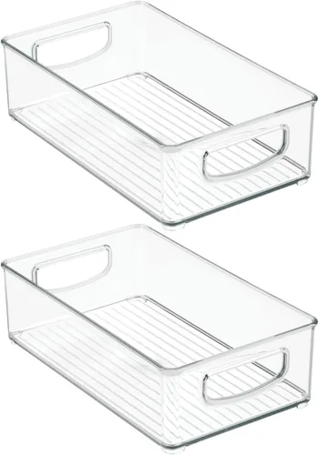 Vista 5 de mDesign Contenedor pequeño de plástico para almacenamiento de cocina con asas, organización en despensa, refrigerador o congelador, organizador