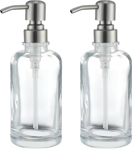 Vista 14 de Amber Glass Soap Dispenser,17oz, Black Pump Refillable, 304 Stainless Steel Pump, Liquid Hand Soap Dispenser, Bathroom Kitchen Sink Vanity
