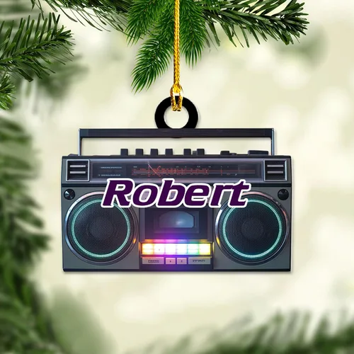 Vista 17 de Adorno de radio personalizado 2025, adorno de radio retro personalizado, cinta de cassette, adornos retro, adornos de radio de Navidad, adornos