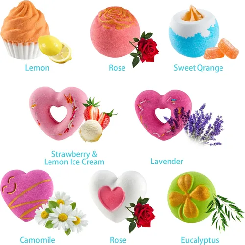 Vista 2 de 8 bombas de baño para el día de San Valentín para novias, niños y niñas, baño de burbujas, juego de regalo de bomba de baño natural, bombas de baño