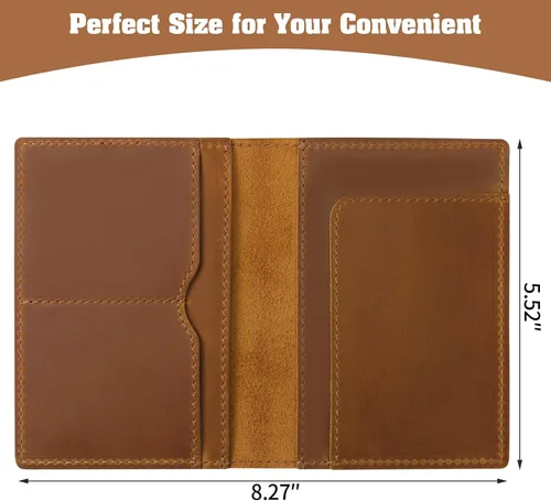 Vista 3 de Jack&Chris Funda de cuero para pasaporte, funda de viaje para hombres y mujeres, Marrón