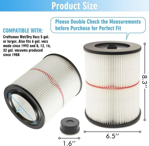 Vista 2 de GIB cleaningtool 17816 Filtro para aspiradora de taller Craftsman 9-17816 Filtro de cartucho de repuesto para filtro de aire de aspiradora Craftsman