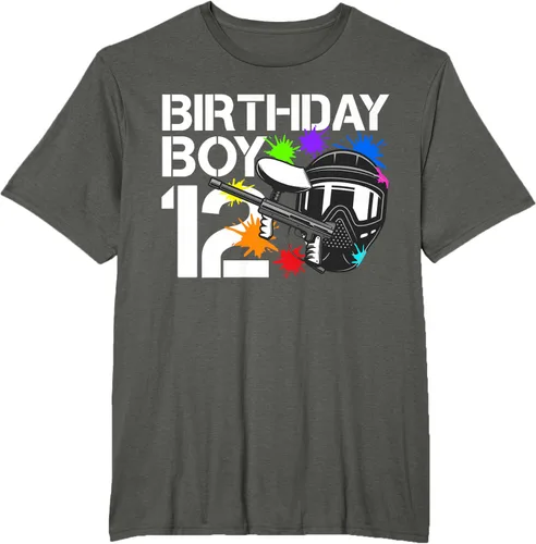 Vista 4 de 12th B-Day Paintball Birthday Party Boy 12 Year Old Funny T-Shirt, Negro
