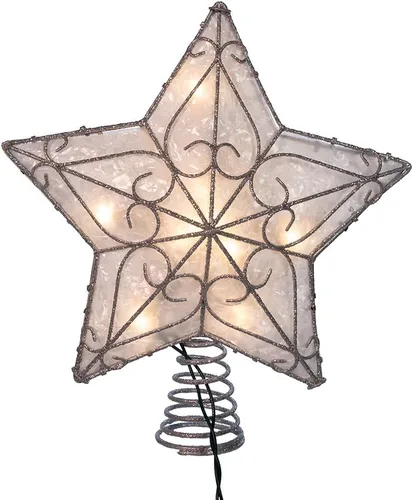 Vista 5 de Kurt Adler UL Estrella de árbol de Navidad con 10 luces, capiz con borde metálico inspirado